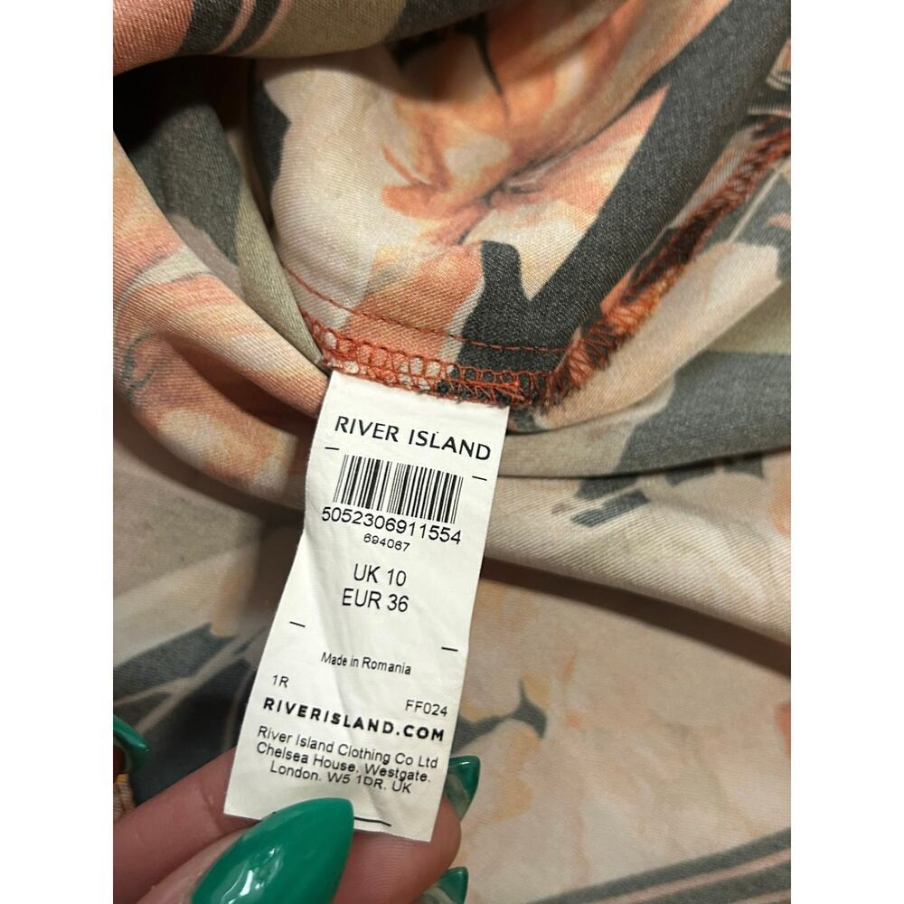 River Island Off the shoulder Satin Top copper tropical print blouse size 10 - Picture 10 of 10